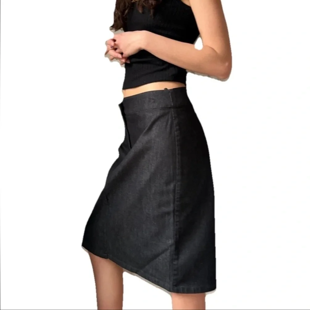 Burberry London Womens Black Pencil Skirt Pockets Zip Front Denim Straight 42 - Picture 3 of 17